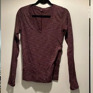 Lulu long sleeved shirt deep v neck in cranberry and blue
